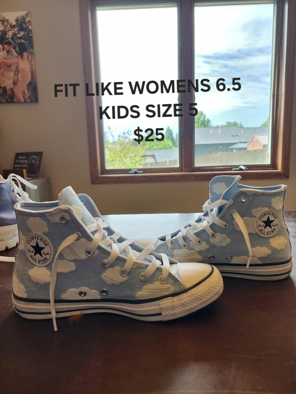 Converse High Top Sneakers - Light Blue & White Cloud Print